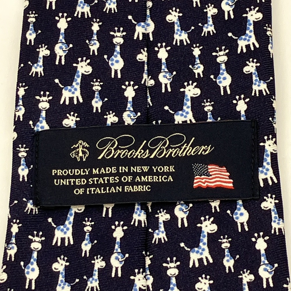 Brooks Brothers Silk Tie Mens Necktie Blue Giraffes U.S.A Quirky Whimsical Funny